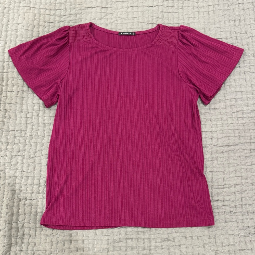 Staccato Pinkish Burgundy Small Women’s Blouse with Shirring on Shoulders